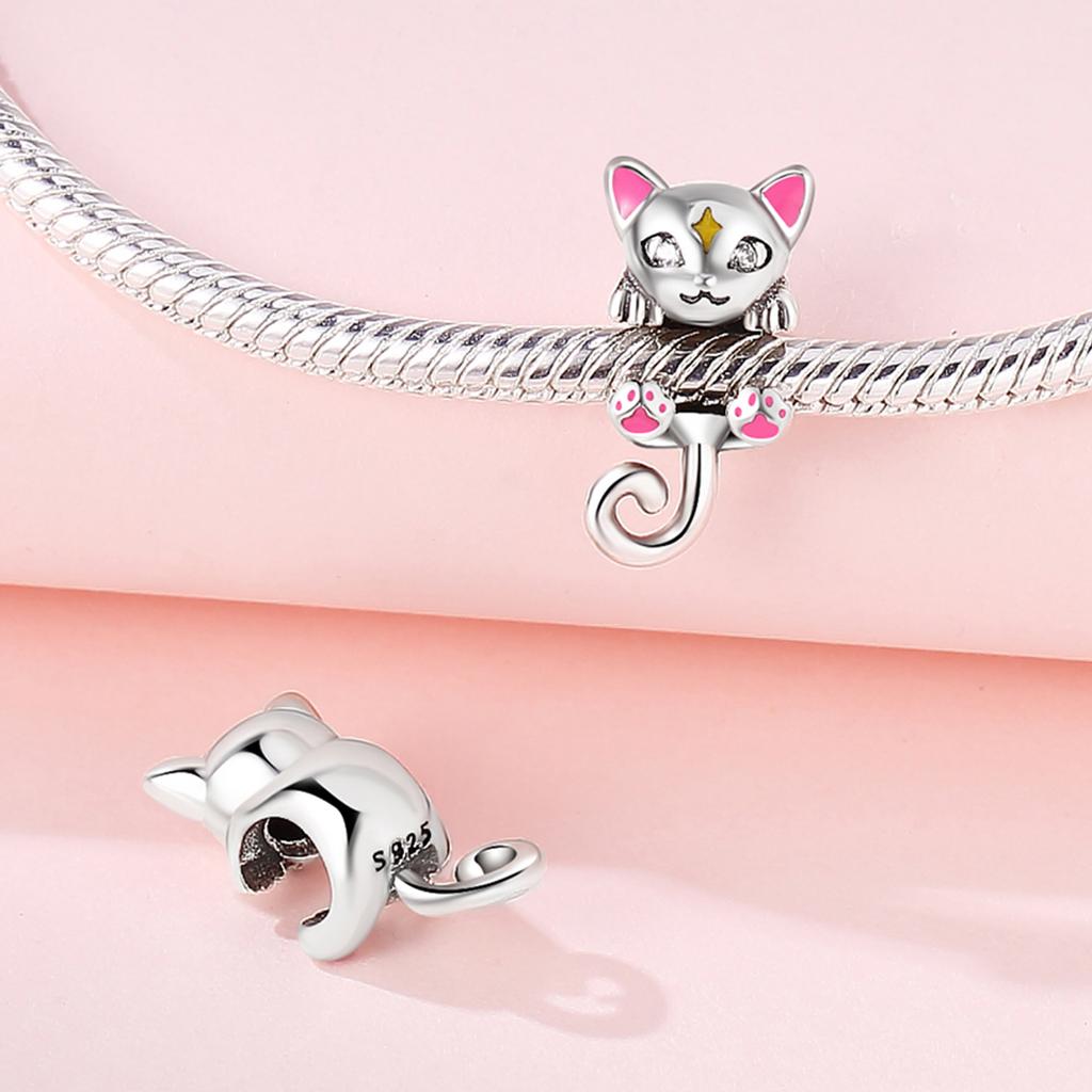 Perlenkomponenten Kupfermetall Charm-Perlenkomponenten Authentisch Original Rosa Katzenpfotenabdrücke Perlenkomponenten Kompatibel Mit Armband Hohe Qualität Fein