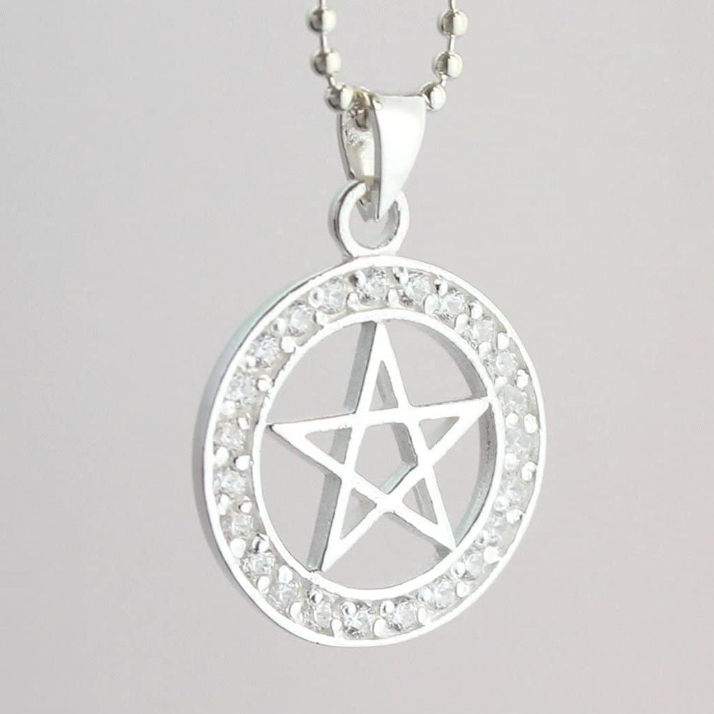 Pentagram Star Pendant with Zirconia, Sterling Silver 925