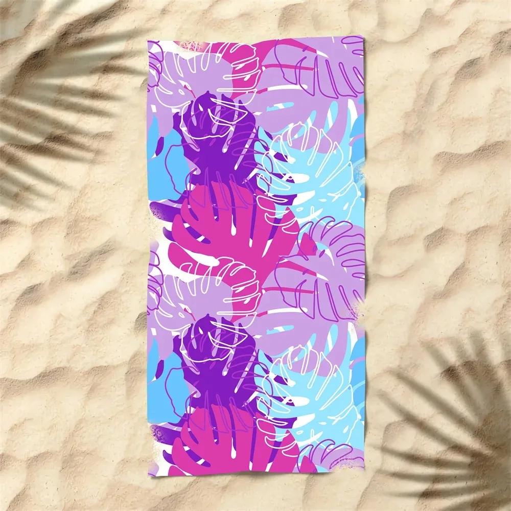 Purple Leaves Microfiber Beach Towel Flower Absorbent Swimming Towel Lightweight Quick Drying Pool Towel Perfect For Men Women