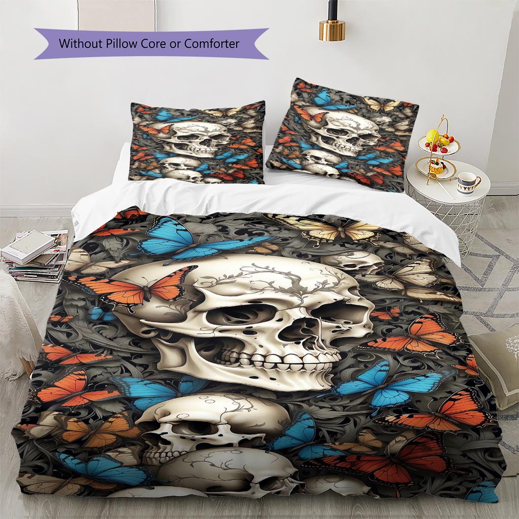 Snake and Skull Pattern Bedding Quilt Set Quilt Cover Pillowcase Home Decoration Gift (1 * Duvet Cover + 2 * Pillowcase, Without Core)