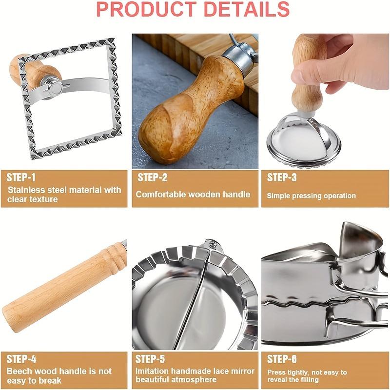5 Pcs Wonton Making Knife Set with Wooden Handle Roller Knife Cover Noodle Pressing Wheel Pasta Tool Kit for Kitchen