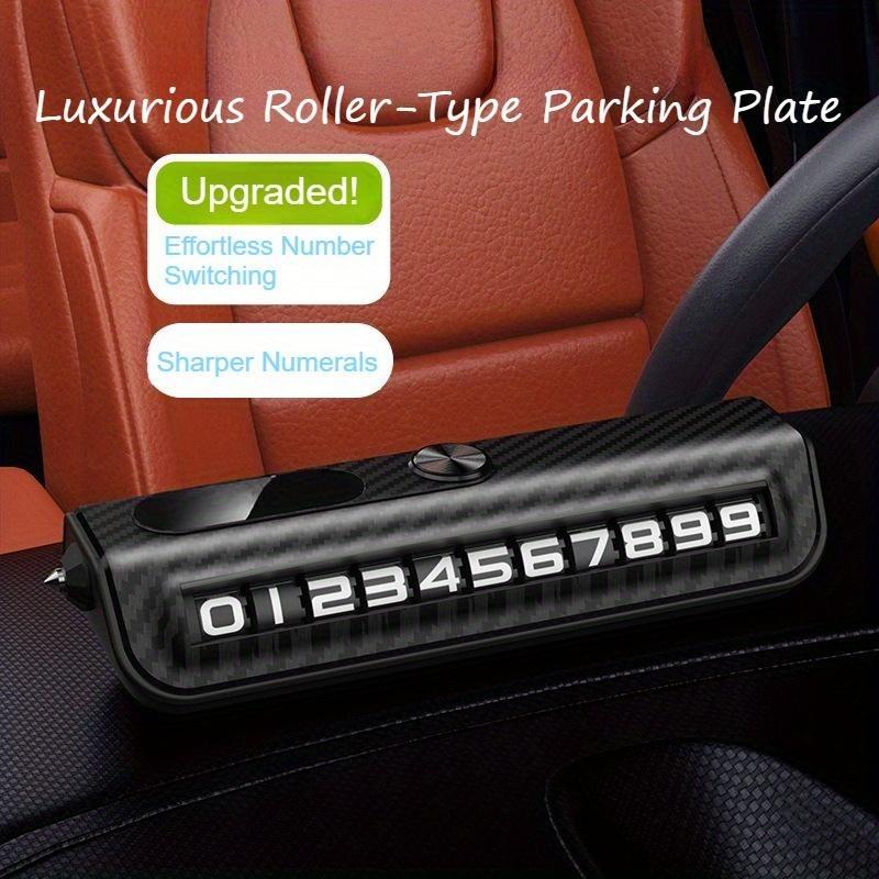 1PC Premium Carbon Fiber Rotating Parking Number Display with Emergency Glass Breaker - Hidden Privacy Design