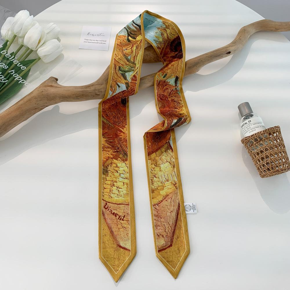 High Grade Hairband Silk Feel Neckerchief Women Scarf Long Skinny Headbands Cute Tie Scarves Luxury Print Bag Scarf For Ladies