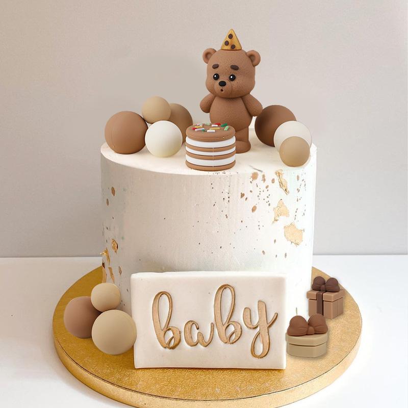 16pcs/set Bear Balls Cake Topper for Kids Boy Girl 1st Birthday Party Decoration INS Style Cake Decor Teddy Theme Baby Shower