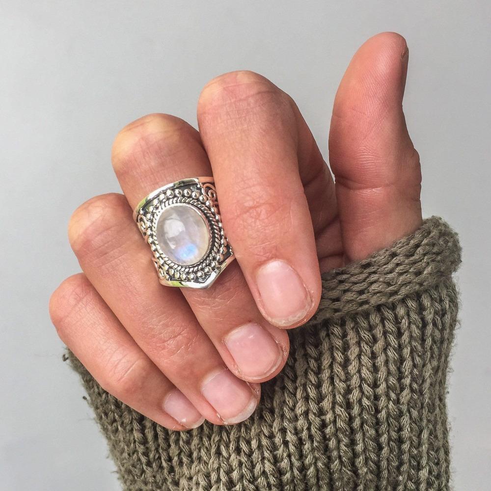 WOSIKATE Vintage Moonstone Thai CopperRing For Women Black Agate Turquoise Finger Ring Fashion Jewellery Drop Shipping