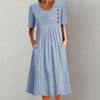 Fashion New Cotton and Linen Striped Loose Version Short-sleeved Crew Neck Dress
