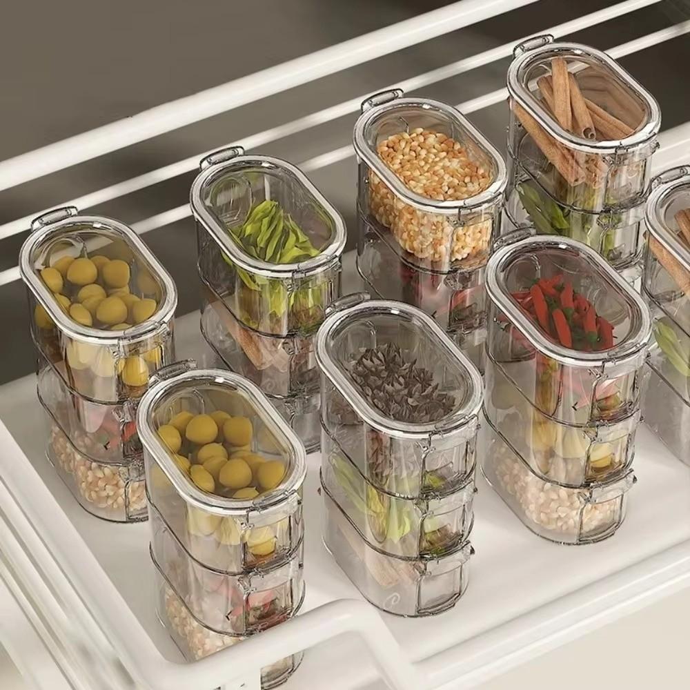 Transparent Seasoning Spice Box 1/3/5 Layers Food Storage Box Salt Jar  Spices Beans Nuts