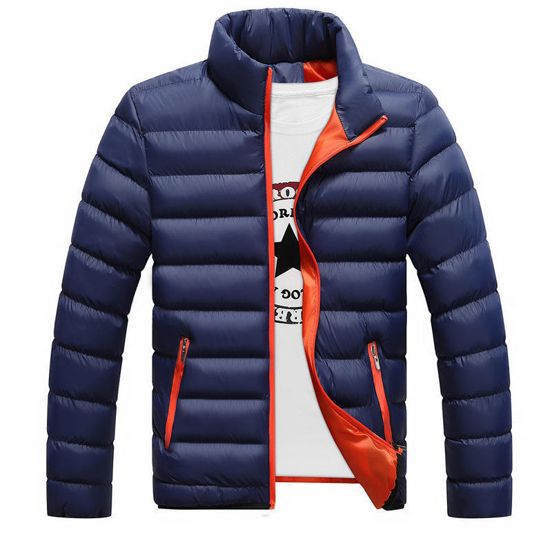 Stand-up Collar Cotton-padded Coat Zipper Autumn and Winter Solid Color Large Size Coat