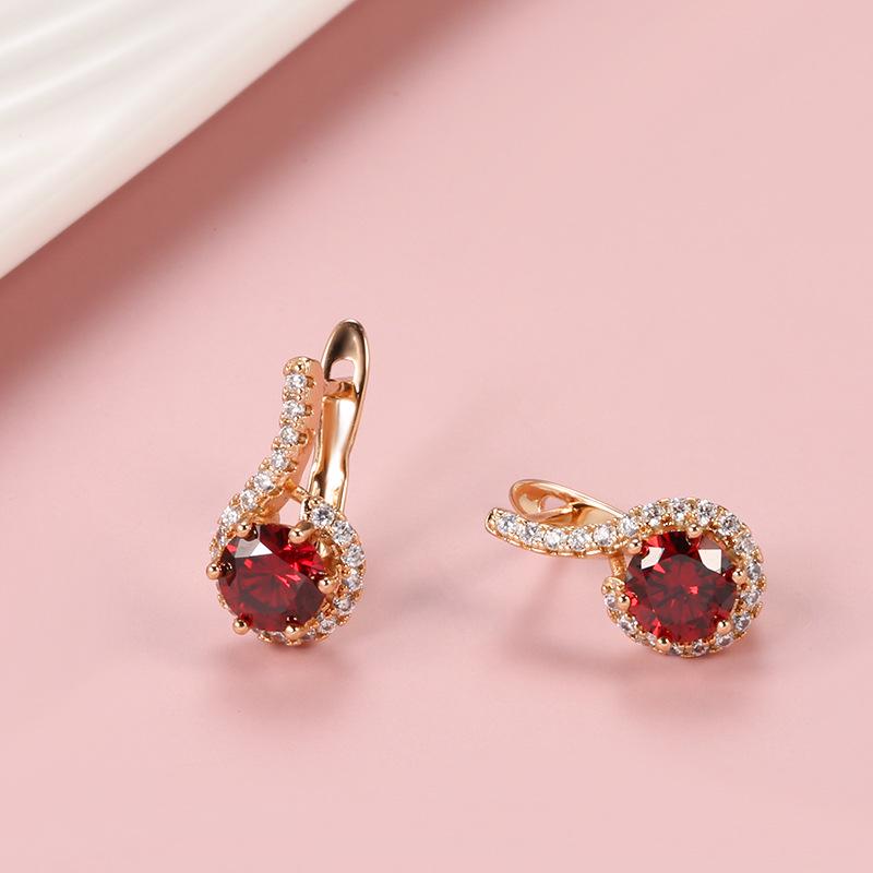 European & American Style Zircon Six-Claw Pigeon Blood Red Earrings - Fashionable & Exquisite Ladies Jewelry