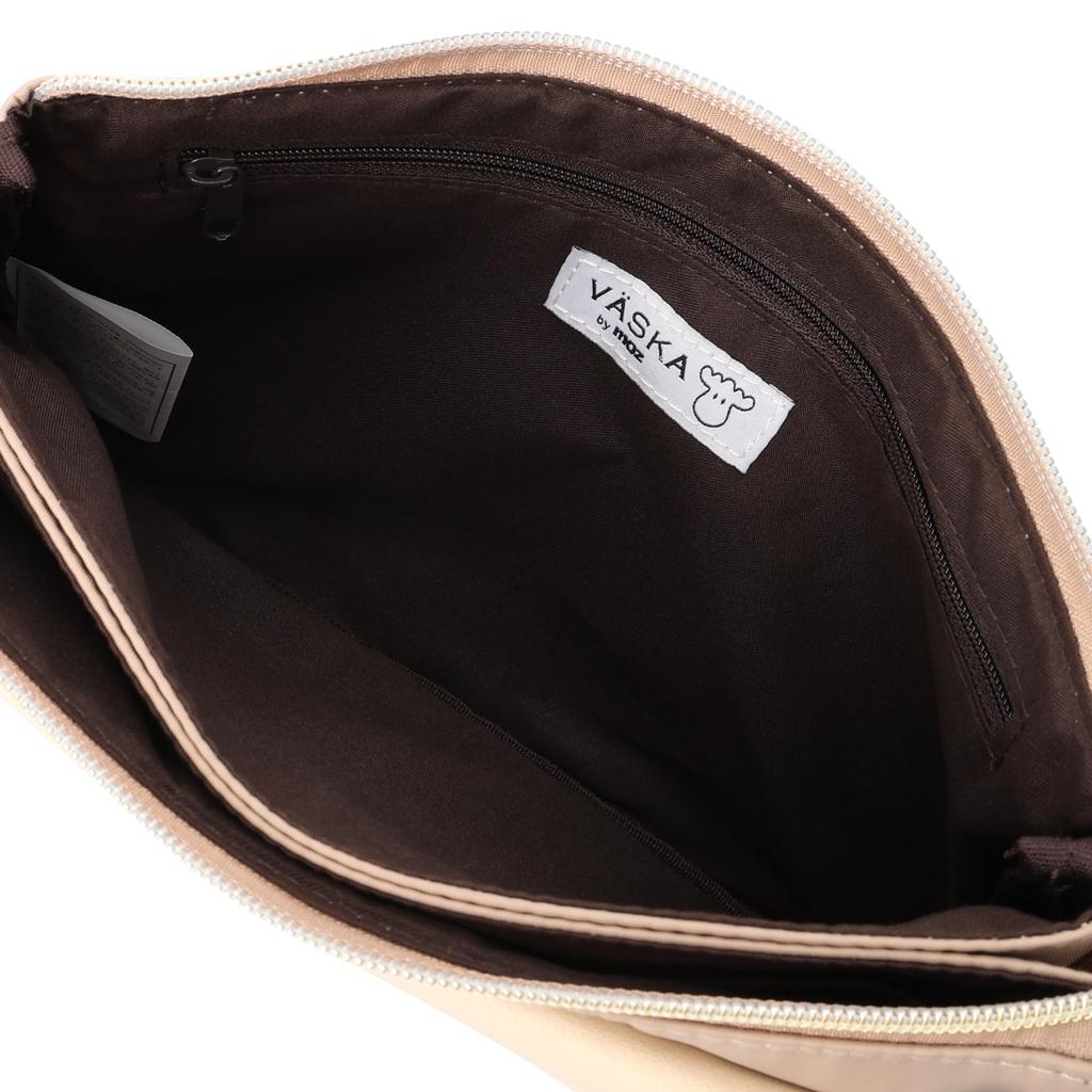 VASKA by moz Women's Shoulder Bag, Small, Slim, Lightweight, Nylon and Synthetic Leather with Pocket, VM-6176 (Beige)