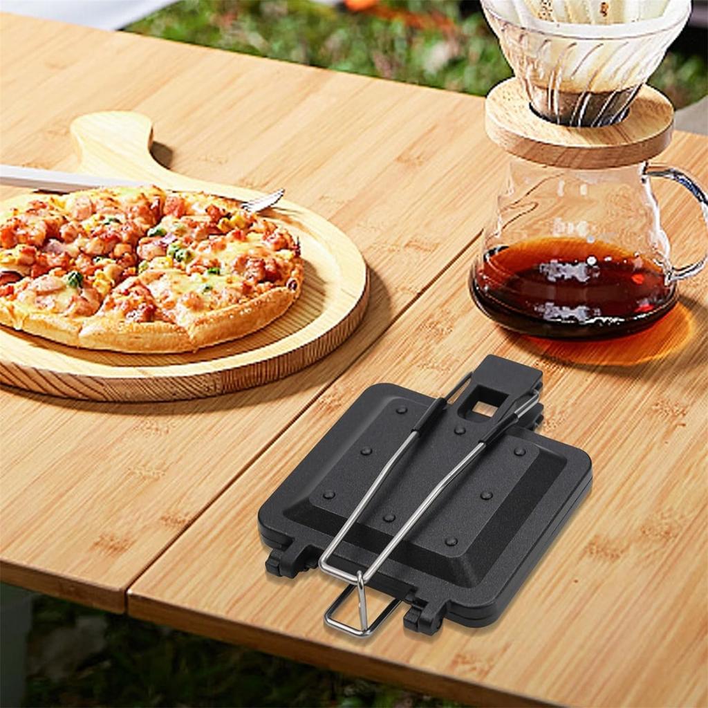 Portable Folding Sandwich Maker Nonstick Double Sided Bread Toast Maker Aluminum Alloy Texture for Camping and Home Use