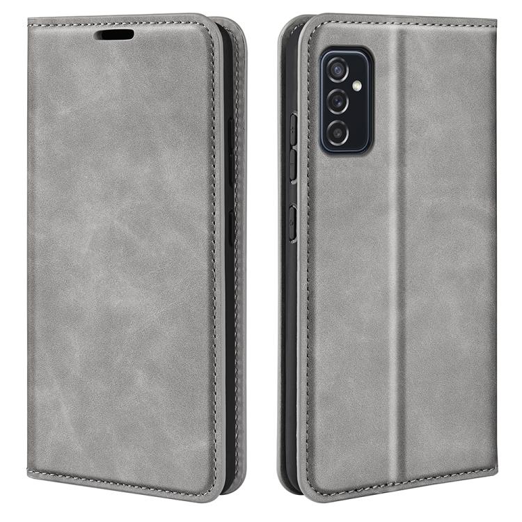 

Для Samsung Galaxy M52 5G кожаный чехол в стиле ретро с магнитной присоской, держателем, отделениями для карт и кошельком(черный) For Samsung Galaxy M52 5G темно серый