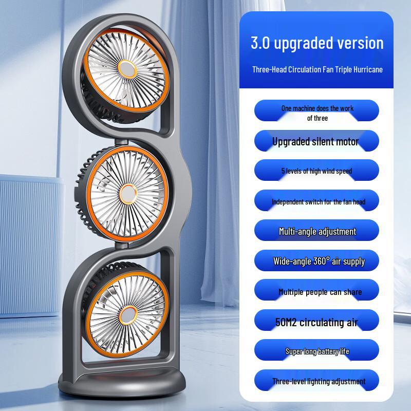 ZISIZ Triple-Head USB Rechargeable Desk Fan