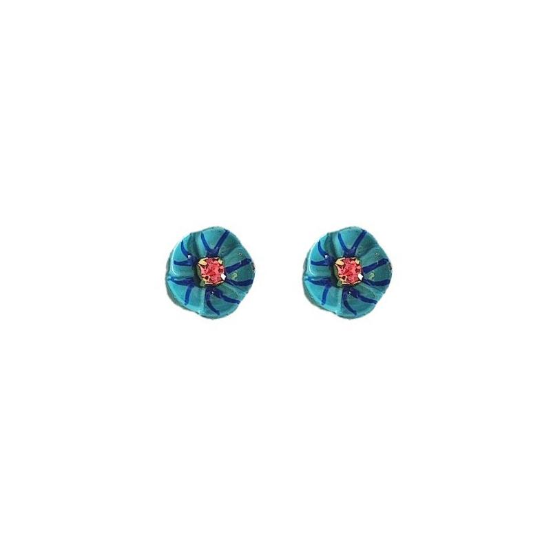 Small Blue Flowers Stud Earrings for Women Personality Fashion Unique Design Brincos Wedding Jewelry Birthday Gift