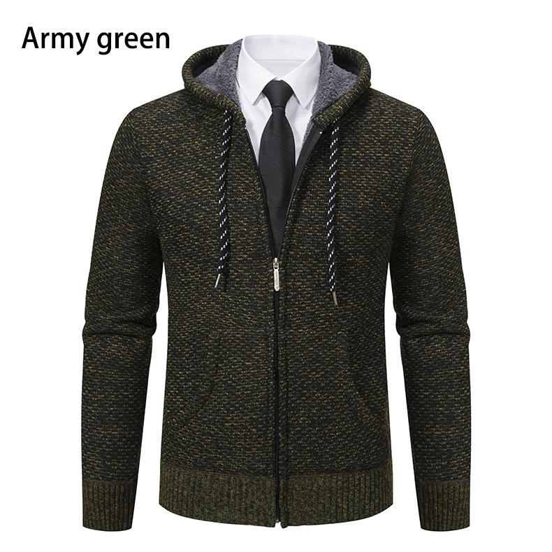 Men's Hooded Fleece-Lined Knitted Cardigan - Thick, Plus Size, Autumn/Winter 2023 Collection.