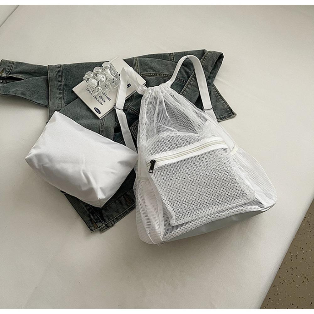 

Полый рюкзак на шнурке Корейский стиль Сетчатая пляжная сумка Модный нейлоновый рюкзак Для улицы белый