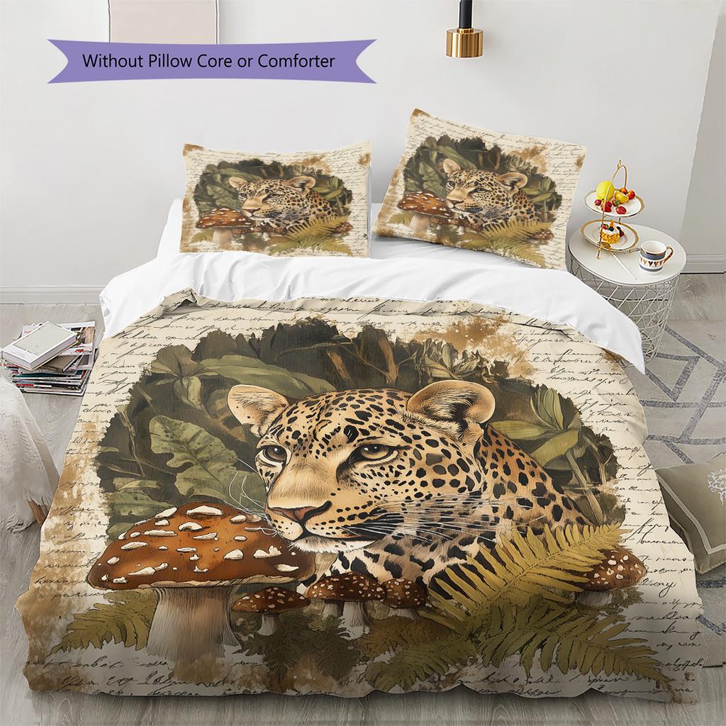 Forest Leopard Pattern Bedding Quilt Set Quilt Cover Pillowcase Home Decoration Gift (1 * Duvet Cover + 2 * Pillowcase, Without Core)