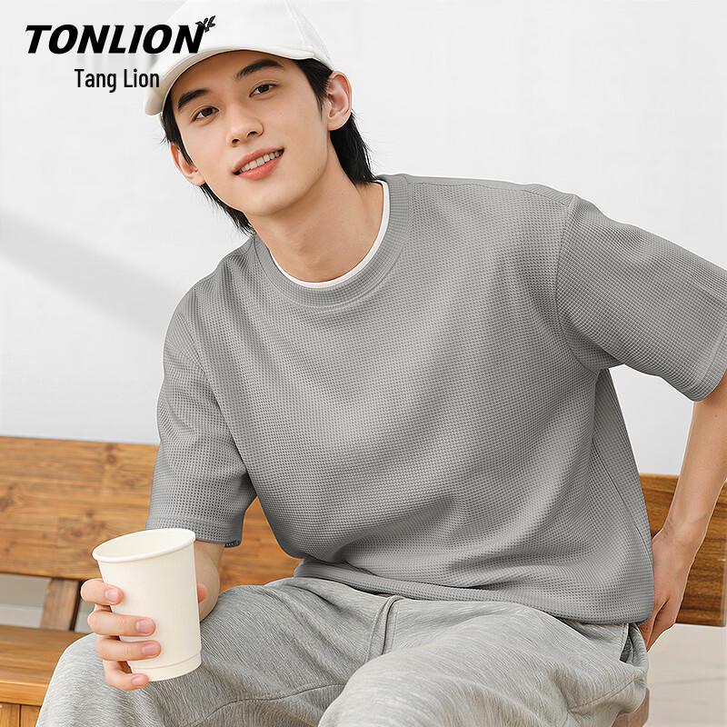 TonLion Men's Waffle Knit Short Sleeve T-Shirt