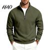 Outdoor Fitness Clothing Mens Quarter Zip Sweatshirt, Stand Collar Athletic Fleece Pullover, Ribbed Hem Cuffs, Casual Streetwear Hoodie Long