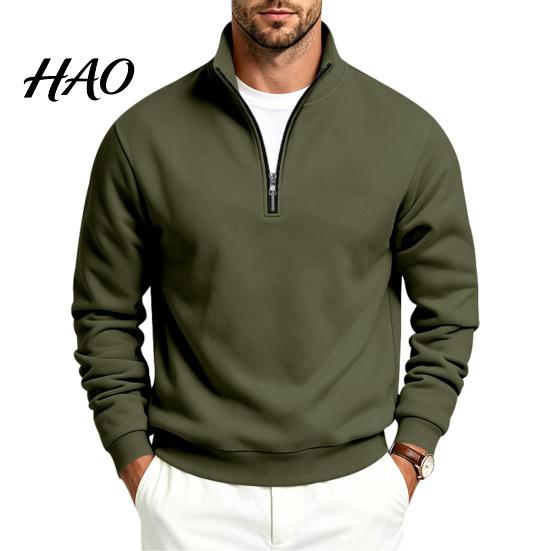 Outdoor Fitness Clothing Mens Quarter Zip Sweatshirt, Stand Collar Athletic Fleece Pullover, Ribbed Hem Cuffs, Casual Streetwear Hoodie Long