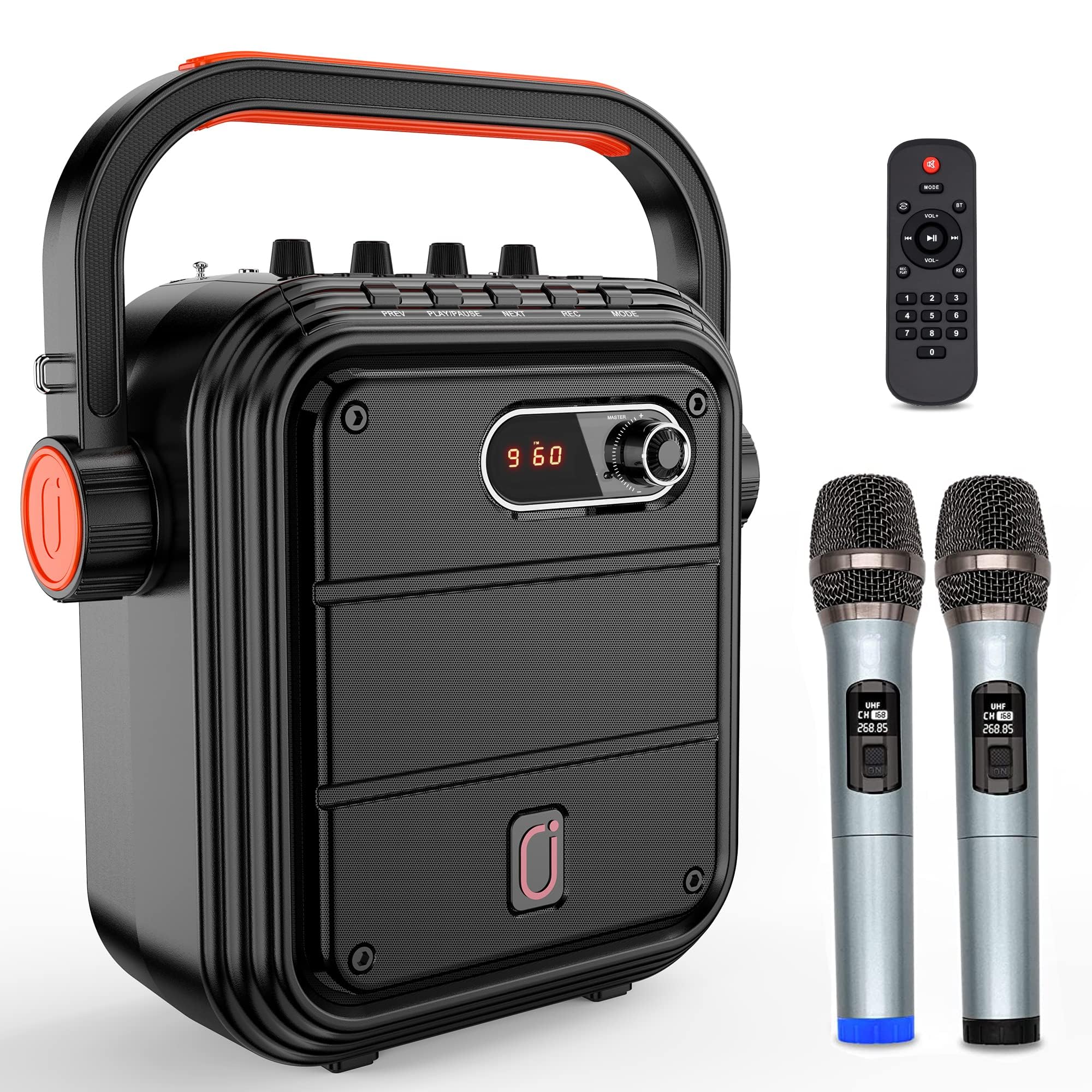 

JYX Wireless Microphone Speaker Set, Loudspeaker, Compatible with Bluetooth 5.0, Equipped with Bass Enhancement Function, Rechargeable, Portable,