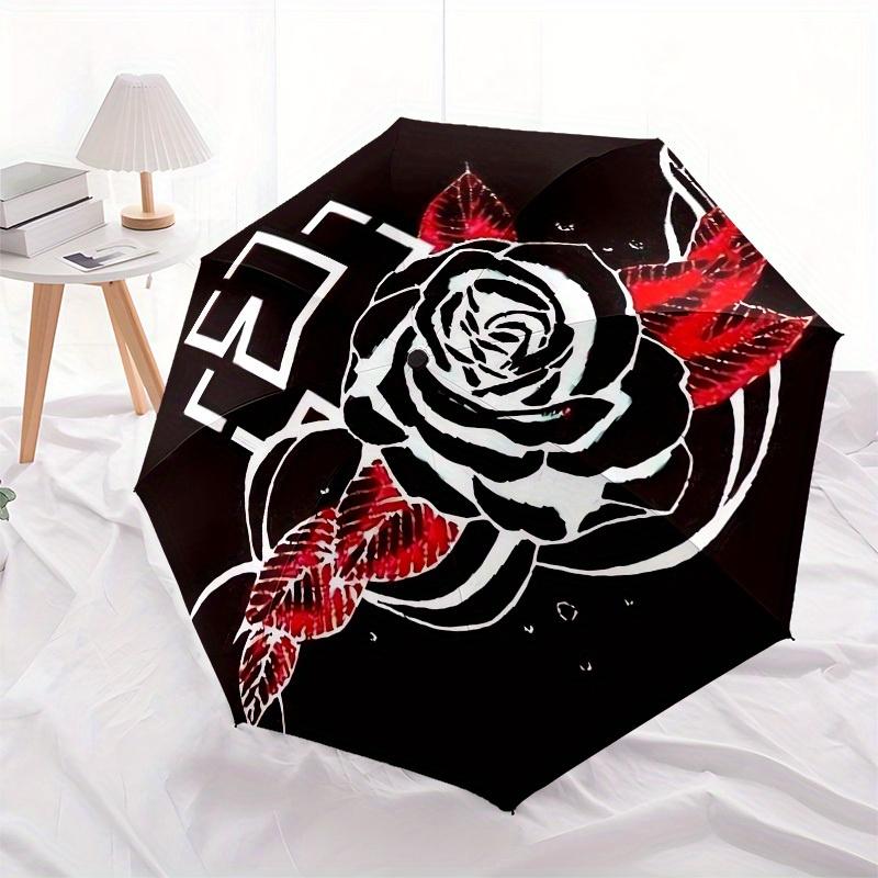 1pc Rose Tattoo Design Umbrella with Plastic Handle,Suitable for All Seasons Home Travel Outdoor UmbrellaM947