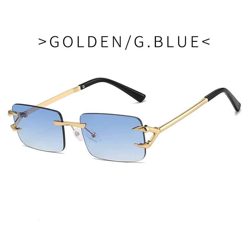 Fashion Rimless Square Double Bridge Sun Glasses Vintage Women Men Sunglasses UV400