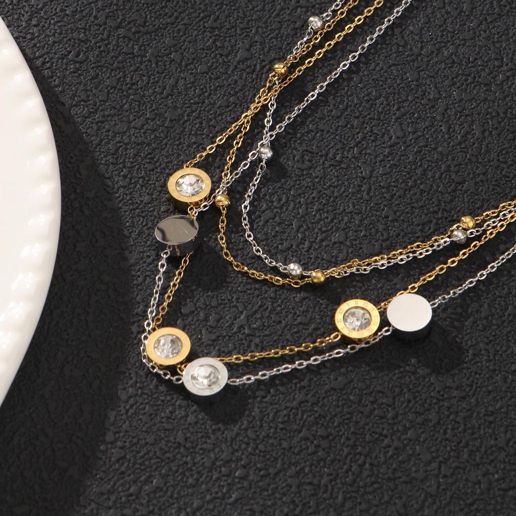 Adjustable Stainless Steel Double-Layer Diamond Bead Necklace