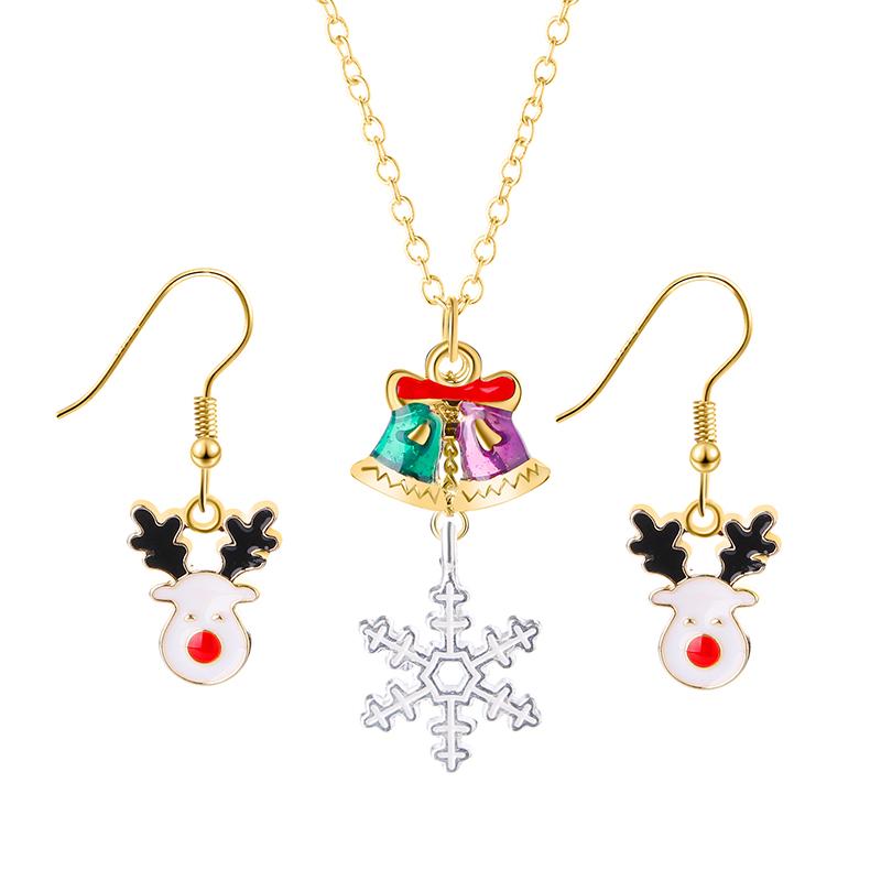 Christmas Collection Jewelry Set Reindeer Head Drop Earrings Santa Claus Charm Necklace Xmas Gift For Women Girls