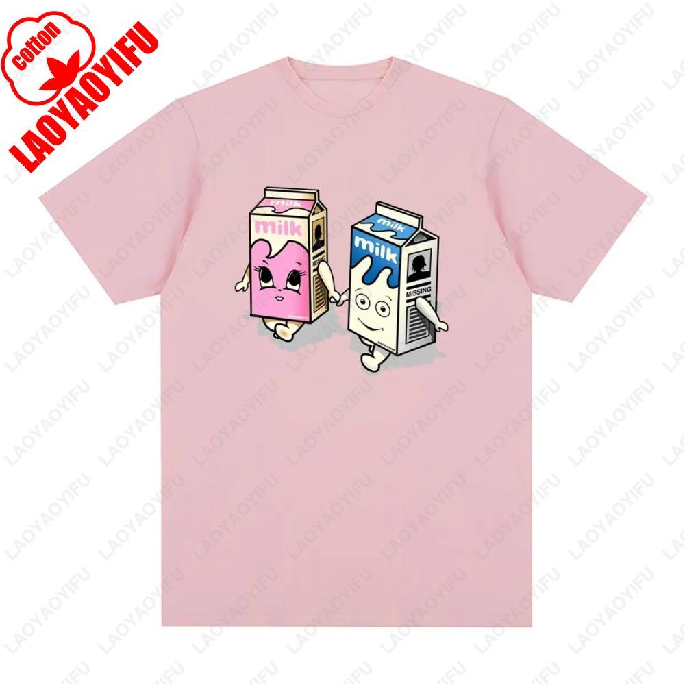 Milk Vintage Tshirt Funny Cotton Woman Summer Fashion Casual Leisure Cute Style Regular Classic Cotton Womens T Shirt