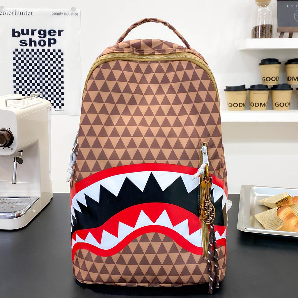 Ny Stilig Ryggsekk med Hai-Graffiti-trykk for Tenåringer, Pendler, Allsidig, Daglig Mote, Campus, Laptop-veske