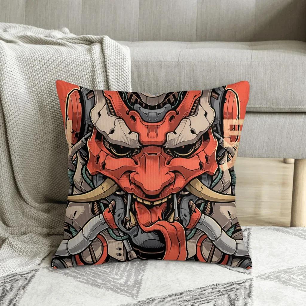 Oni Mecha Japanese Oni Polyester Cushion Cover For Sofa Chair Decorative Soft Pillow Cover Pillow Covers Decorative