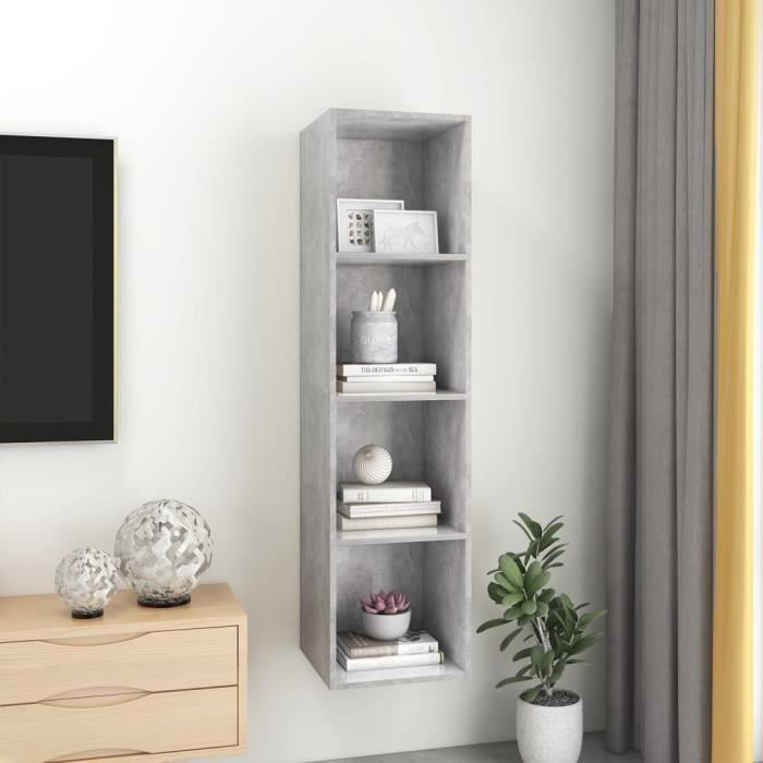 VidaXL Meuble TV mural Gris béton 37x37x142,5 cm Bois d’ingénierie 805493
