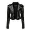 Frühling Herbst Motorrad PU Lederjacke Damen Lässiger Ledermantel Damen Langarm Umlegekragen Einfarbig Oberbekleidung