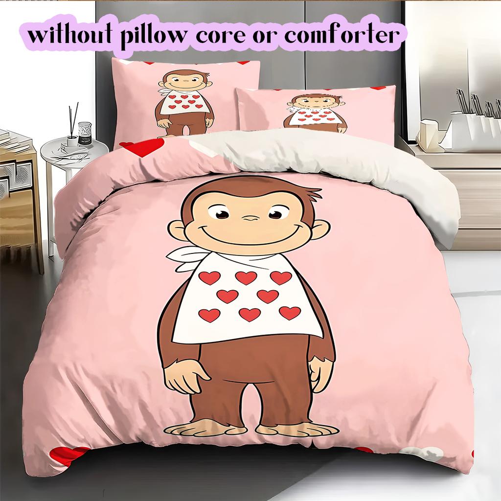 Curious GeorgePattern Bedding Quilt Set Quilt Cover Pillowcase Home Decoration Birthday Gift (1 * duvet cover + 2 * pillowcase, without core)