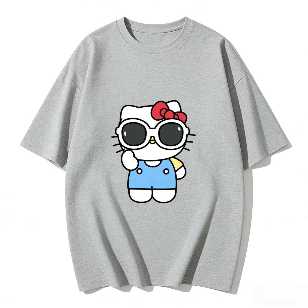 2026 Summer Hello Kitty Cartoon Printed Short Sleeve Pure Cotton Tshirts Womens Family Matching Outfits Harajuku Y2k Tops Tee