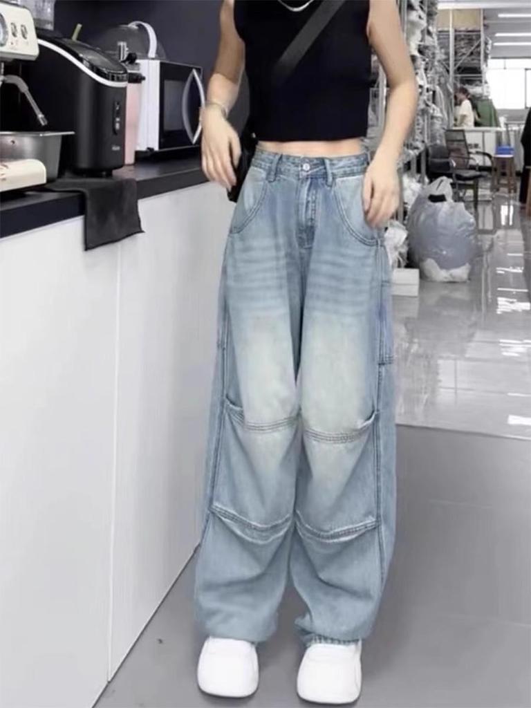Plus Size High Waist Retro Jeans: Autumn 2025 Loose Straight Wide-Leg Pants