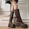 7Cm Thick-soled Boots Women's 2025 New Autumn Brown Boots Maillard Knight Boots Tall Thin Boots