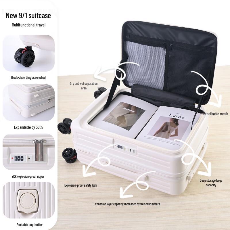 Expandable Front-Opening Zipper Suitcase