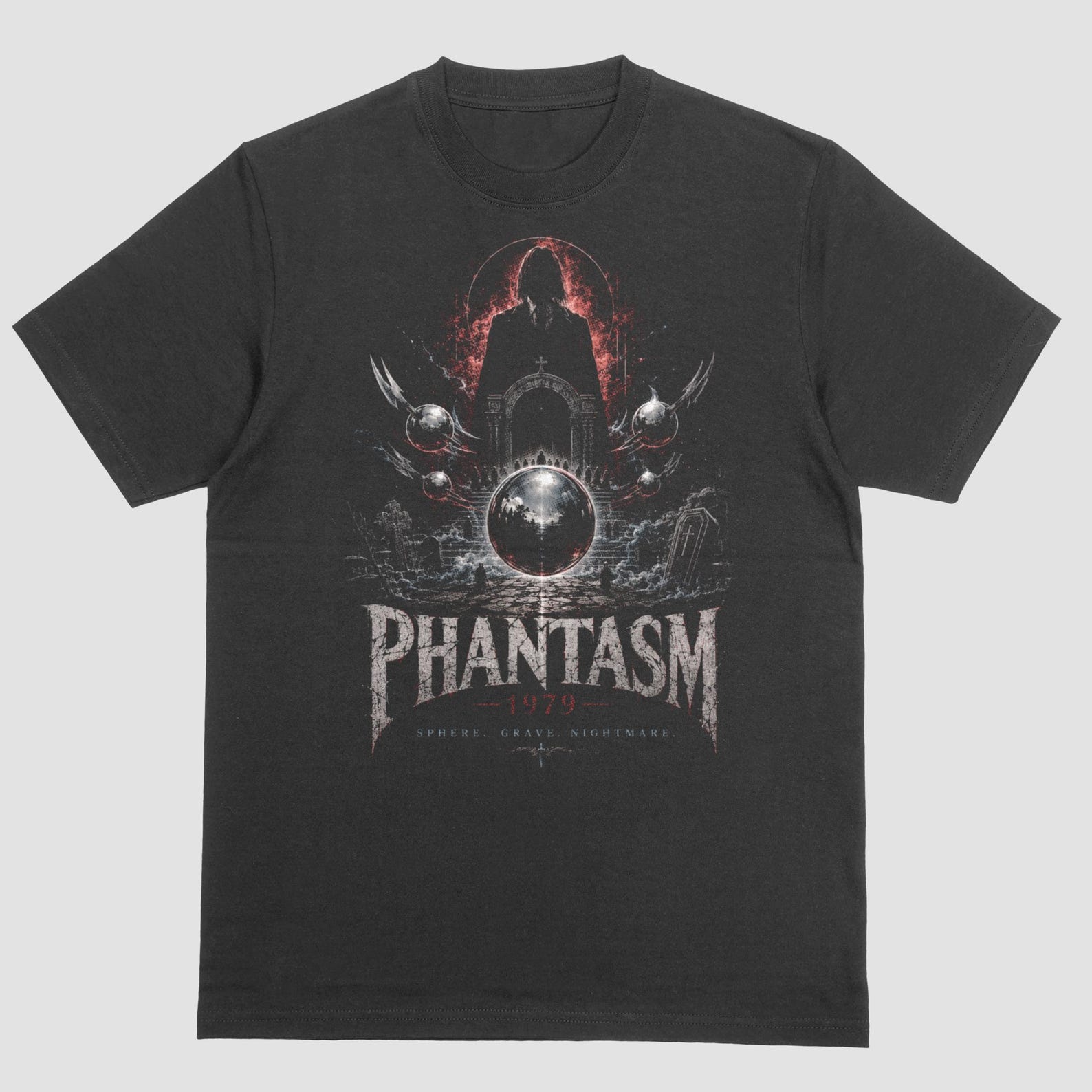 Phantasm Distressed Acid Washed Black T-Shirt Cult Horror Tee L