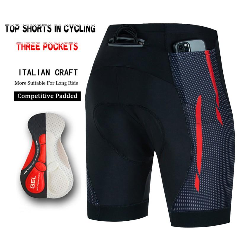 Mens Cycling Shorts With 3 Pockets Quick-Dry Breathable Padding Road Mountain Bike Ride