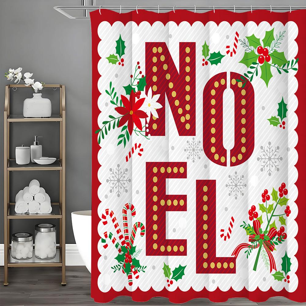 

Red Christmas With White Snowflakes Shower Curtain Washable Dirt-Resistant Shower Head Waterproof Polyester Bath Curtain W60H190(CM)-1 Pcs
