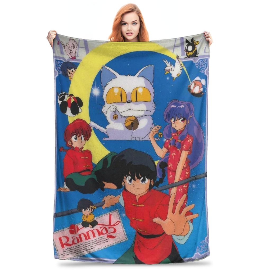 P-chan Ryoga Lost Pig Ranma 1⁄2 Adventure Comedy Blankets Flannel Sofa Throw Blanket for Bedroom Office Throws Bedspread Quilt