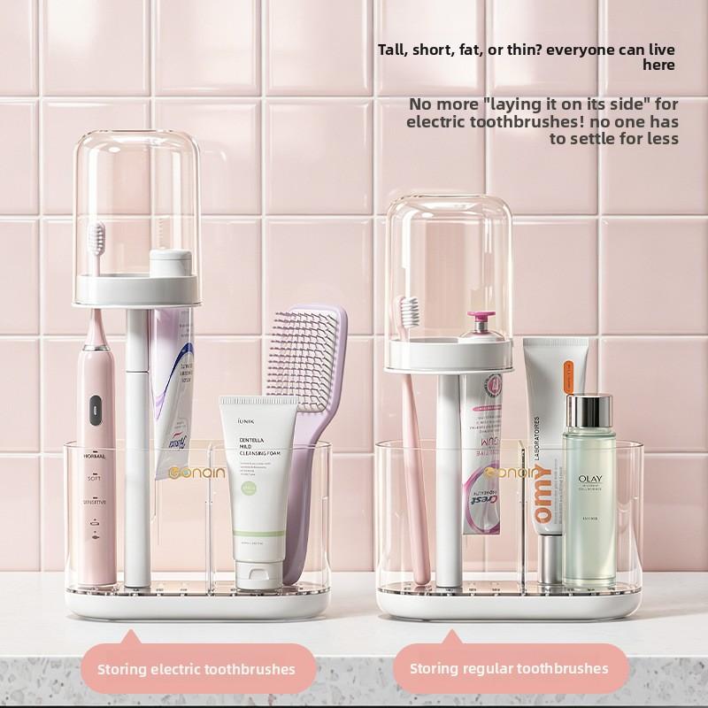 Toothbrush Storage Rack - Wall-mounted Without Drilling - Tooth Care Storage Rack with Dust-proof and Water-draining Function