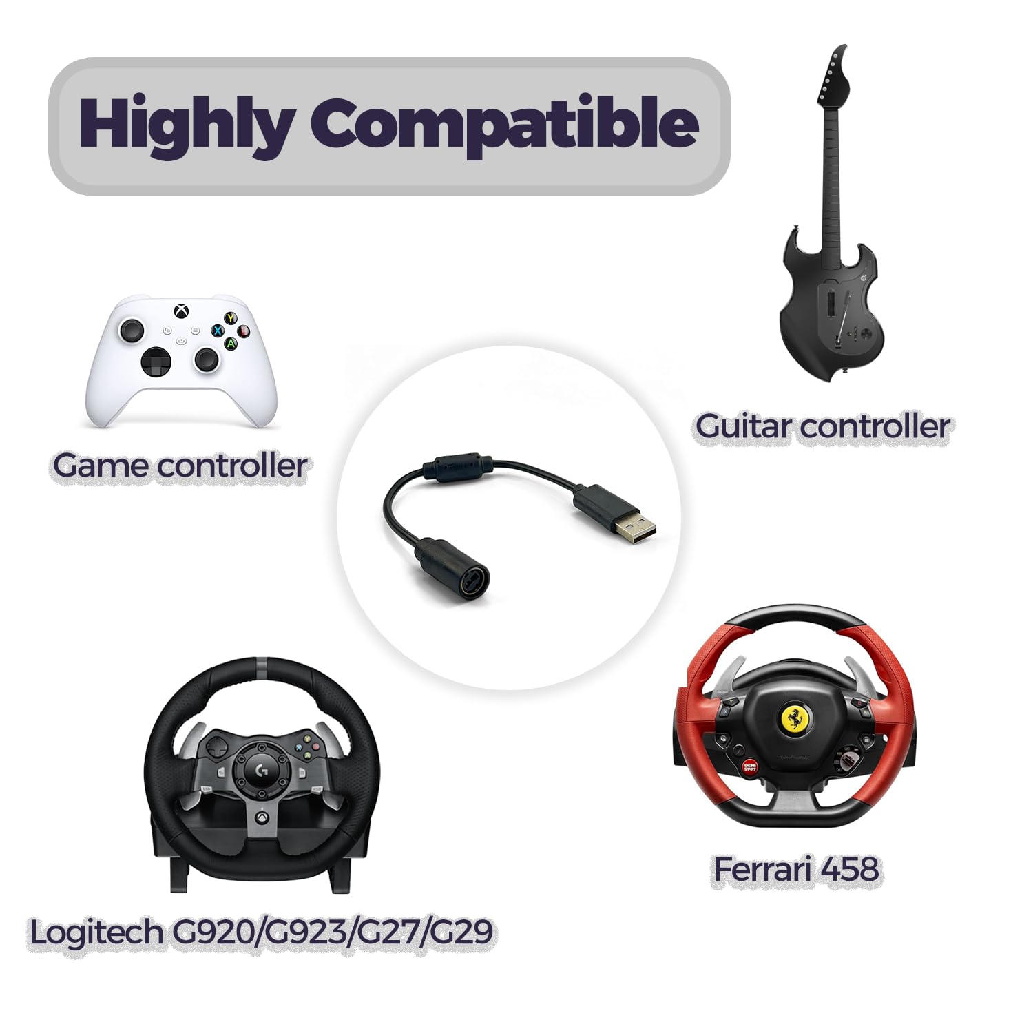 Kisumi USB Breakaway Cable for Logitech G920 G923 G27 G29, Ferrari 458 Spider Racing Wheel Driving Force