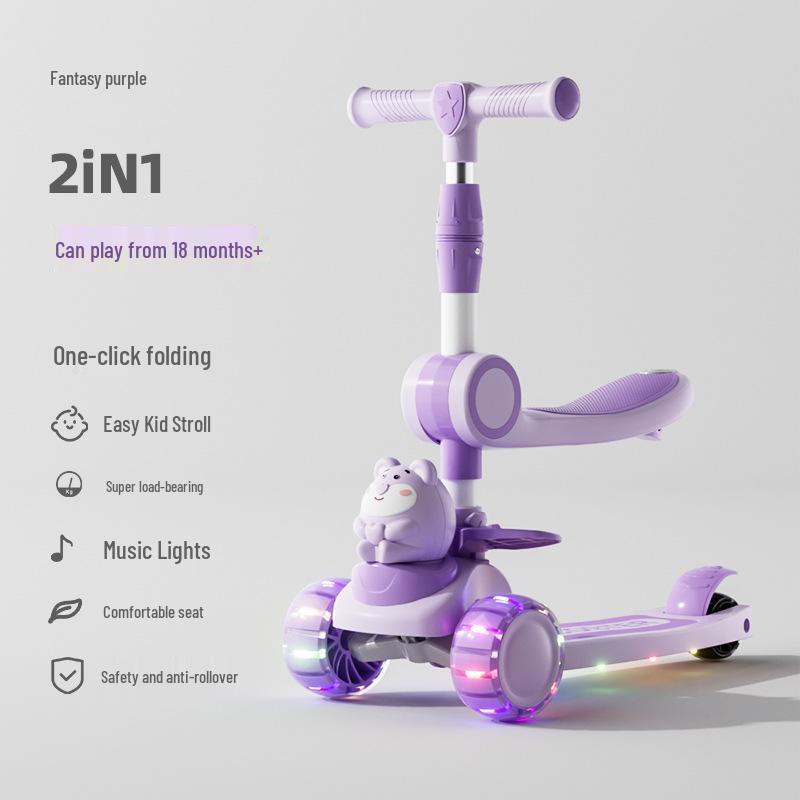 3-in-1 Children's Scooter for Ages 1-10: Sit or Ride for Girls & Boys