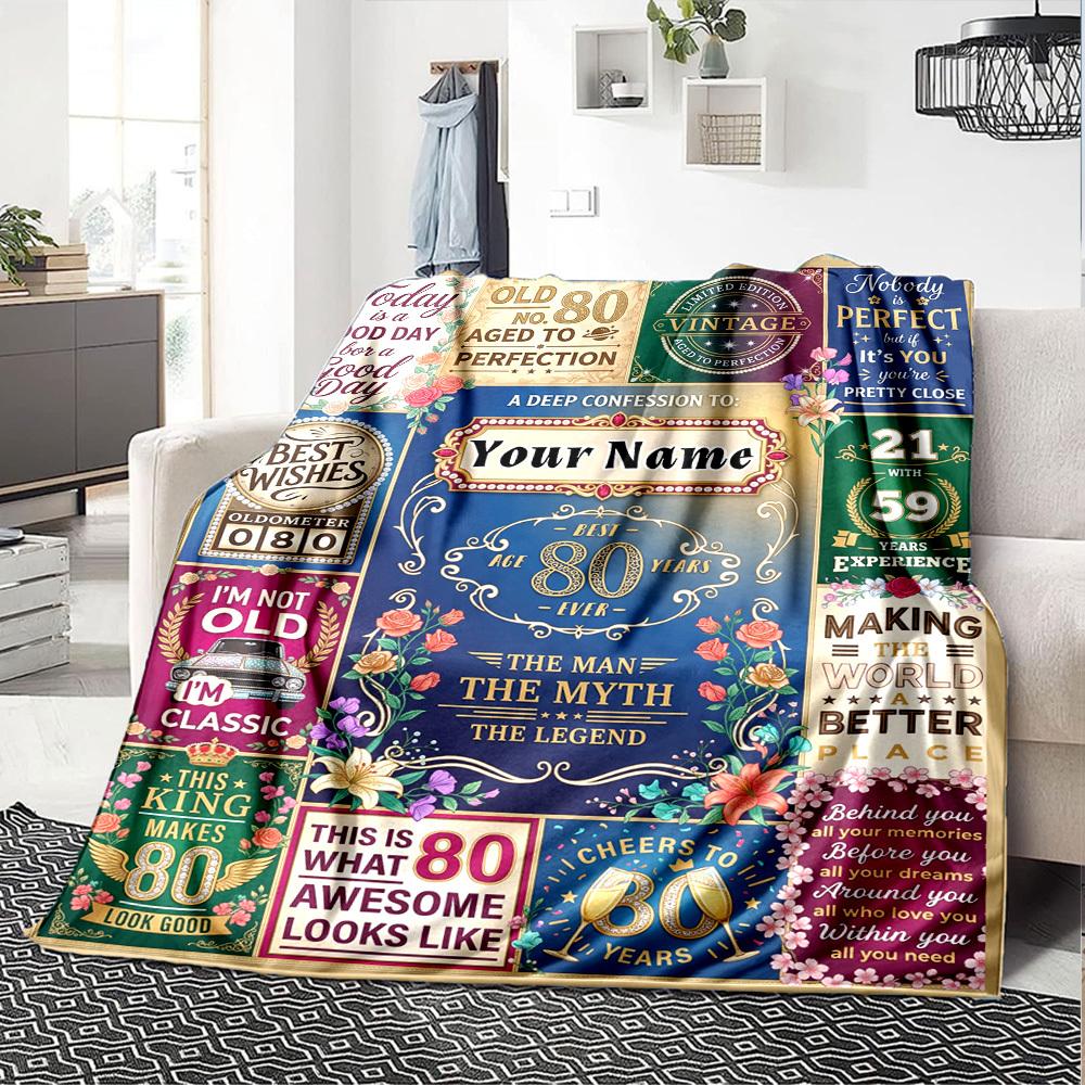 80Th Birthday Celebrationcustomize Your Name Blanket Warm Comfortable And Soft Blankets Are Suitable For Home Lunch Break Blanket Office Sofa Sofa