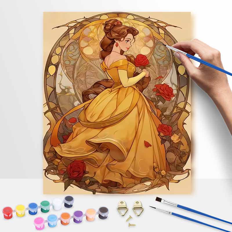 Disney Belle Art Nouveau Painting Kit Home Wall Decor Handmade Gift For Elegant Princess Enthusiasts DIY Oil Canvas Art Craft Supplies 20x30cm