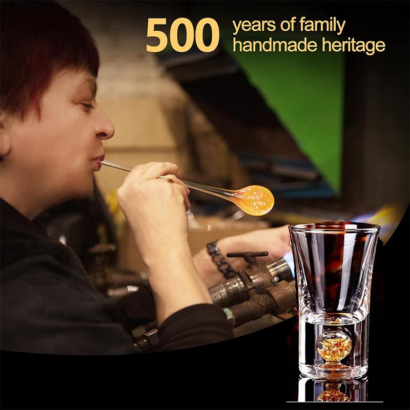 HeY LiLac 6Pcs Shot Glasses 15ML Gold Foil Color Spirits Cups Handmade Crystal 24K Gold Rimmed Shot Glasses Wine Baijiu Cup