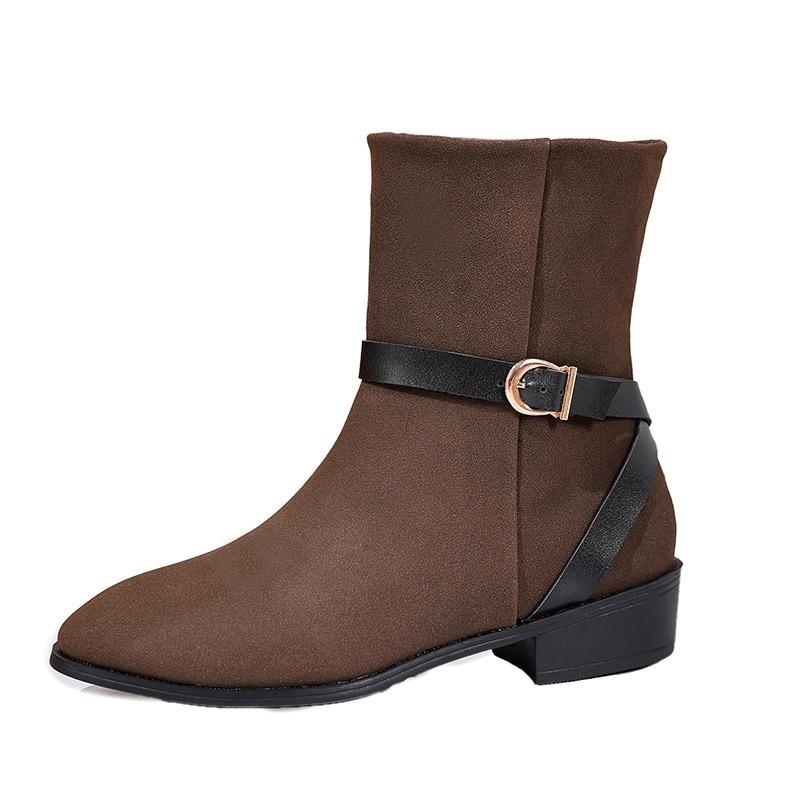 Women's Plus Size Vintage Buckle Pointed Toe Chunky Heel Combat Boots – 2025 Fall New Arrival for Fashion-Forward Export Markets